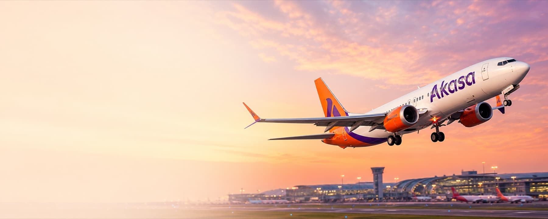 Akasa aircraft above an airport for the Akasa flight offers guide