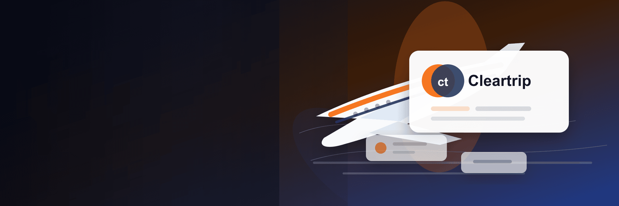 Cleartrip flight booking offers hero with brand logo and travel deal imagery