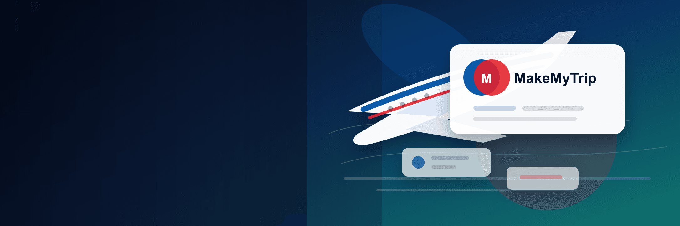 MakeMyTrip flight booking offers hero with brand logo and travel deal imagery