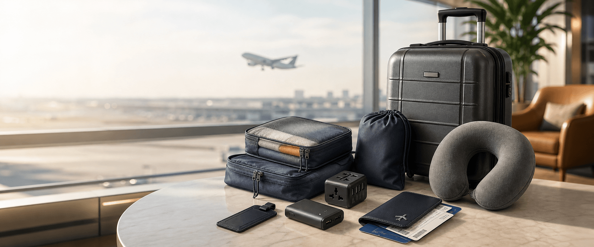 Travel gear arranged for a flight