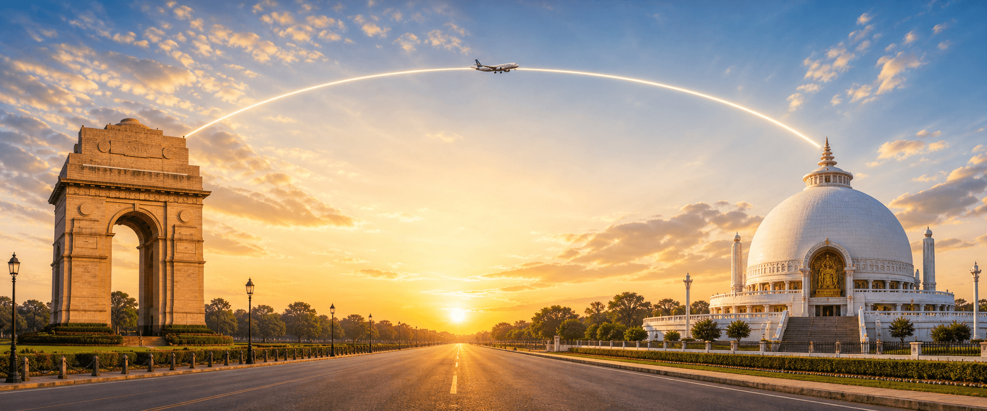 Delhi to Nagpur travel route hero with a flight path connecting two destinations