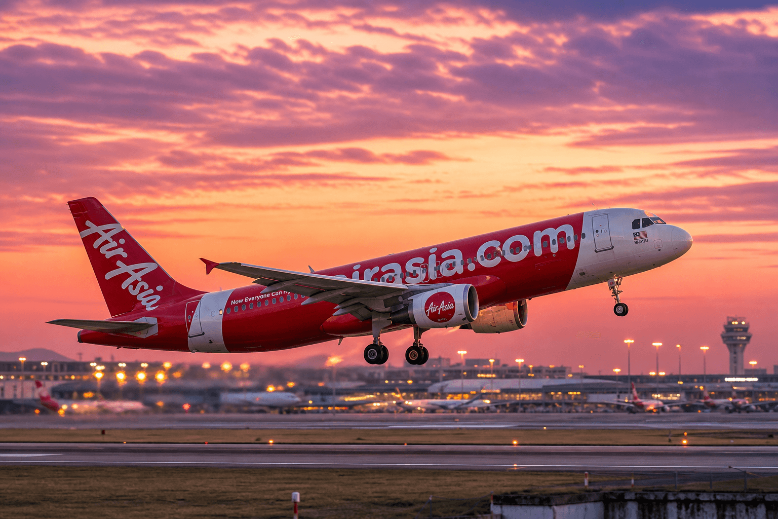 AirAsia aircraft taking off from an airport runway
